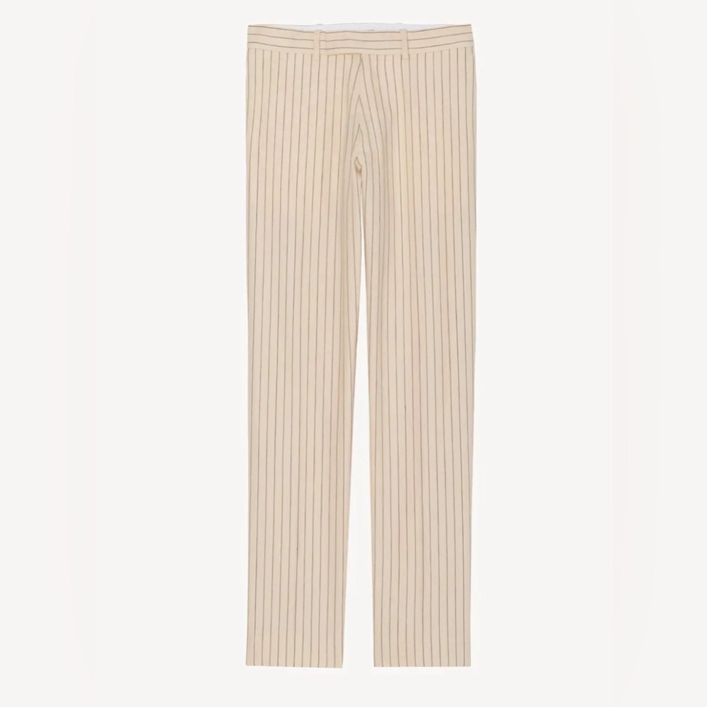 NWT Nili Lotan Yannik Cream Pinstripe Pants Wool Linen 32